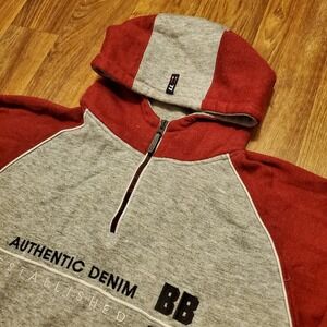Vtg Bugle Boy Hoodie Sweatshirt Men Large Gray Colorblock Quarter Zip Streetwear